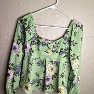 Derek Heart Green Smocked Floral Blouse 3/4 Sleeve
